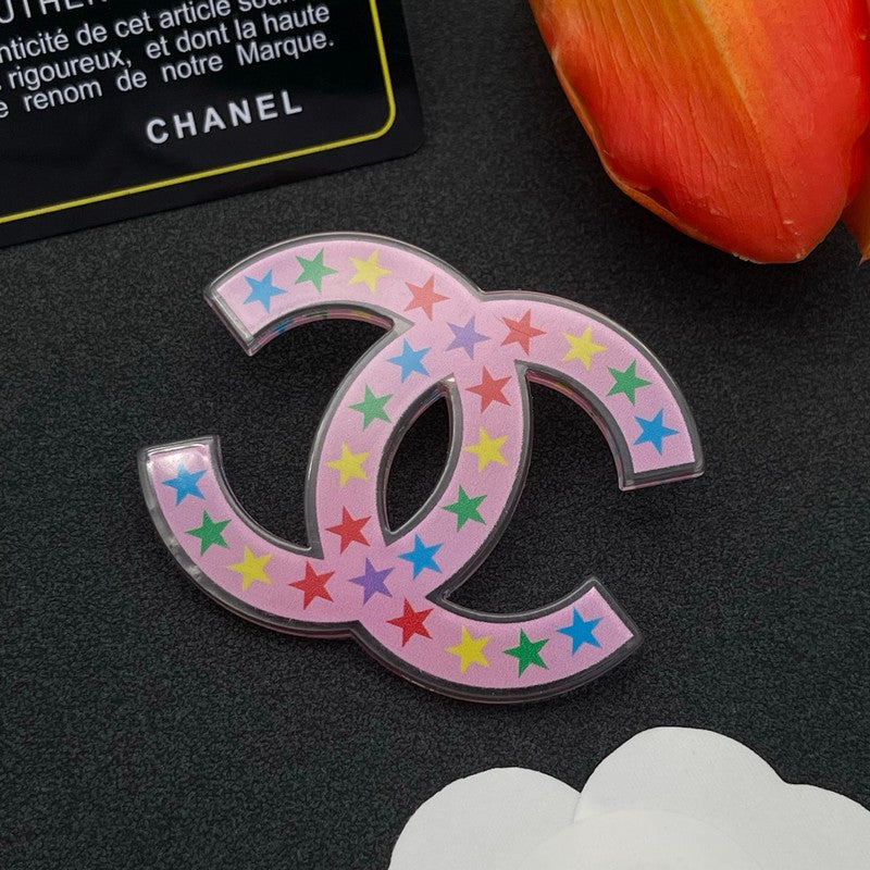 18K  Chanel Pink & Black Star Brooch