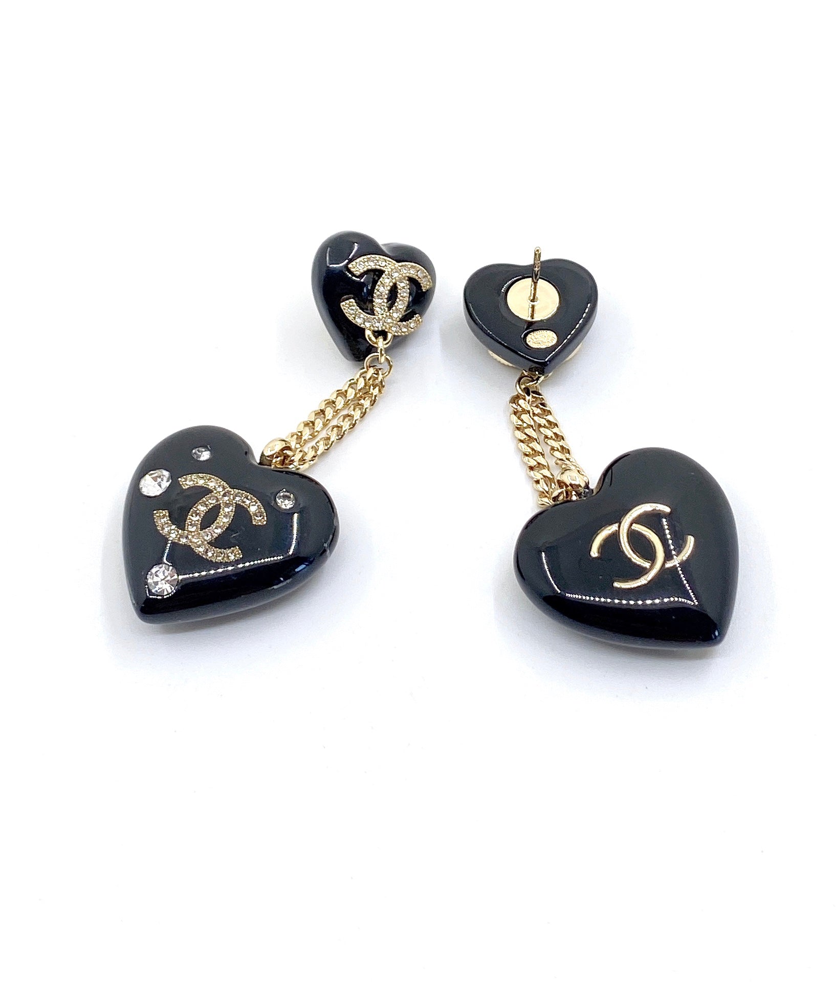 18K  Chanel Heart Pendant Earrings