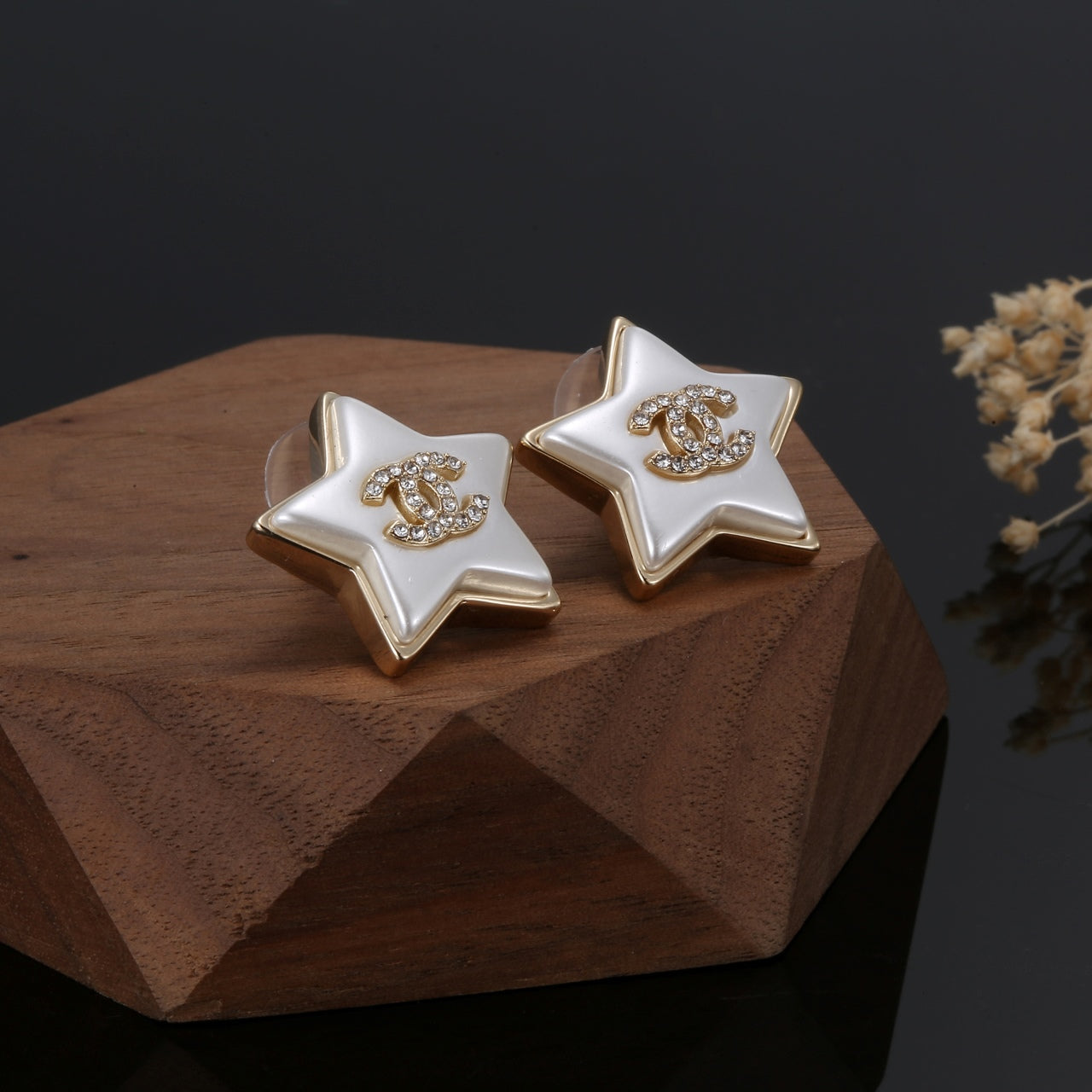 18K  Chanel Star Pearl Earrings
