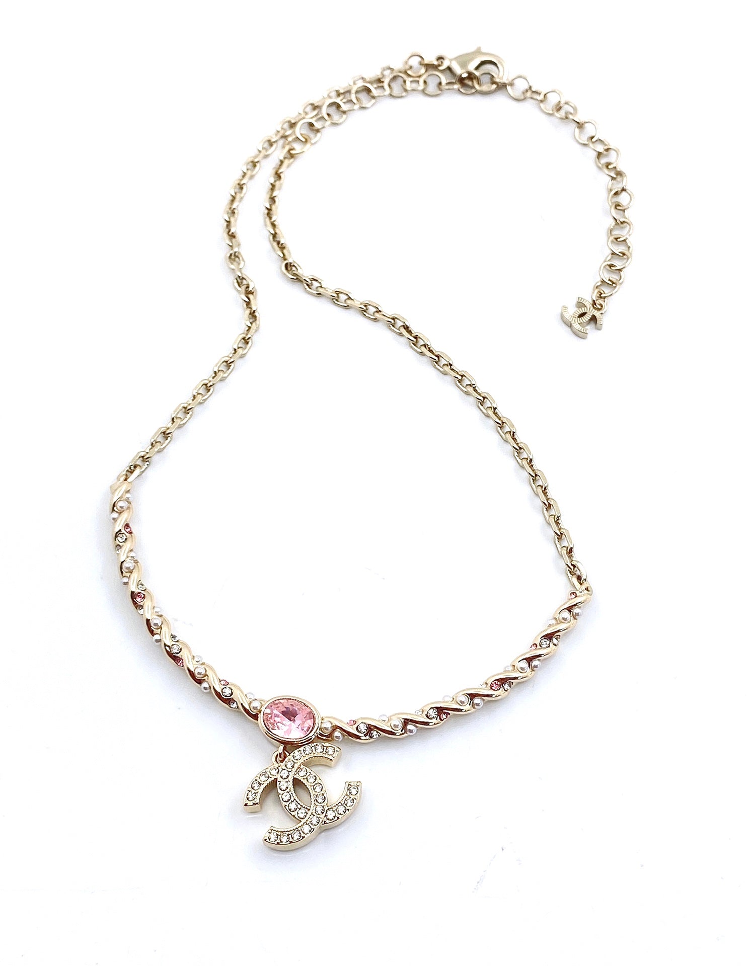 18K  Chanel Pink Crystal Necklace