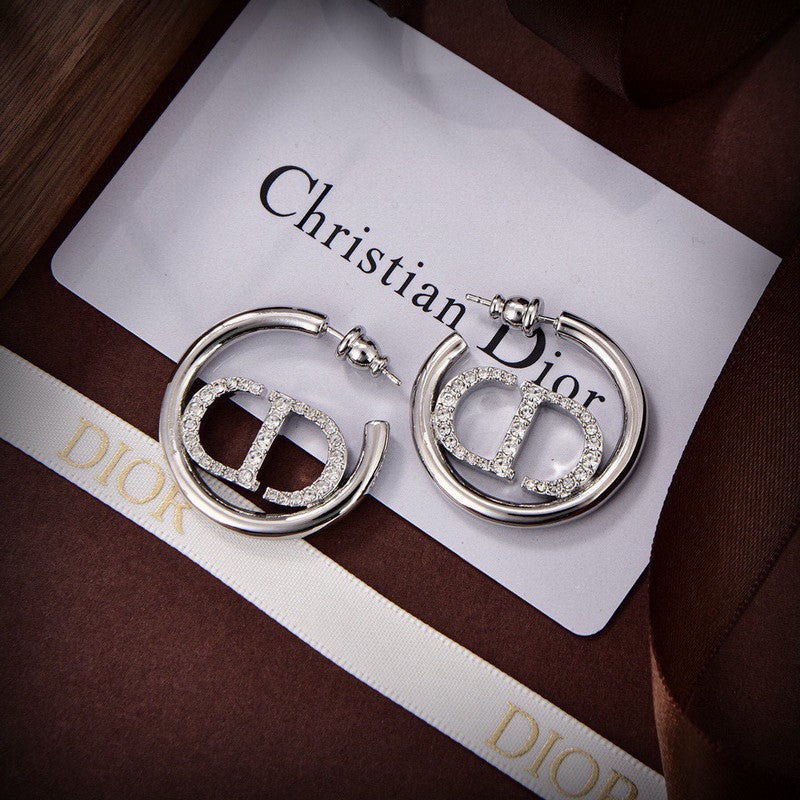 18K Dior White Gold Diamond Earrings