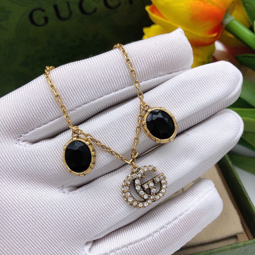 18K Double Gucci Black Stones Bracelet
