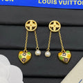 18K Louis Vuitton Diamond Pearl Drop Earrings