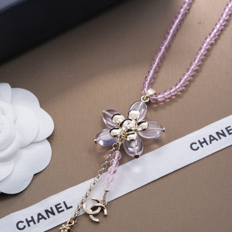 18K  Chanel Purple Crystal Flower Necklace