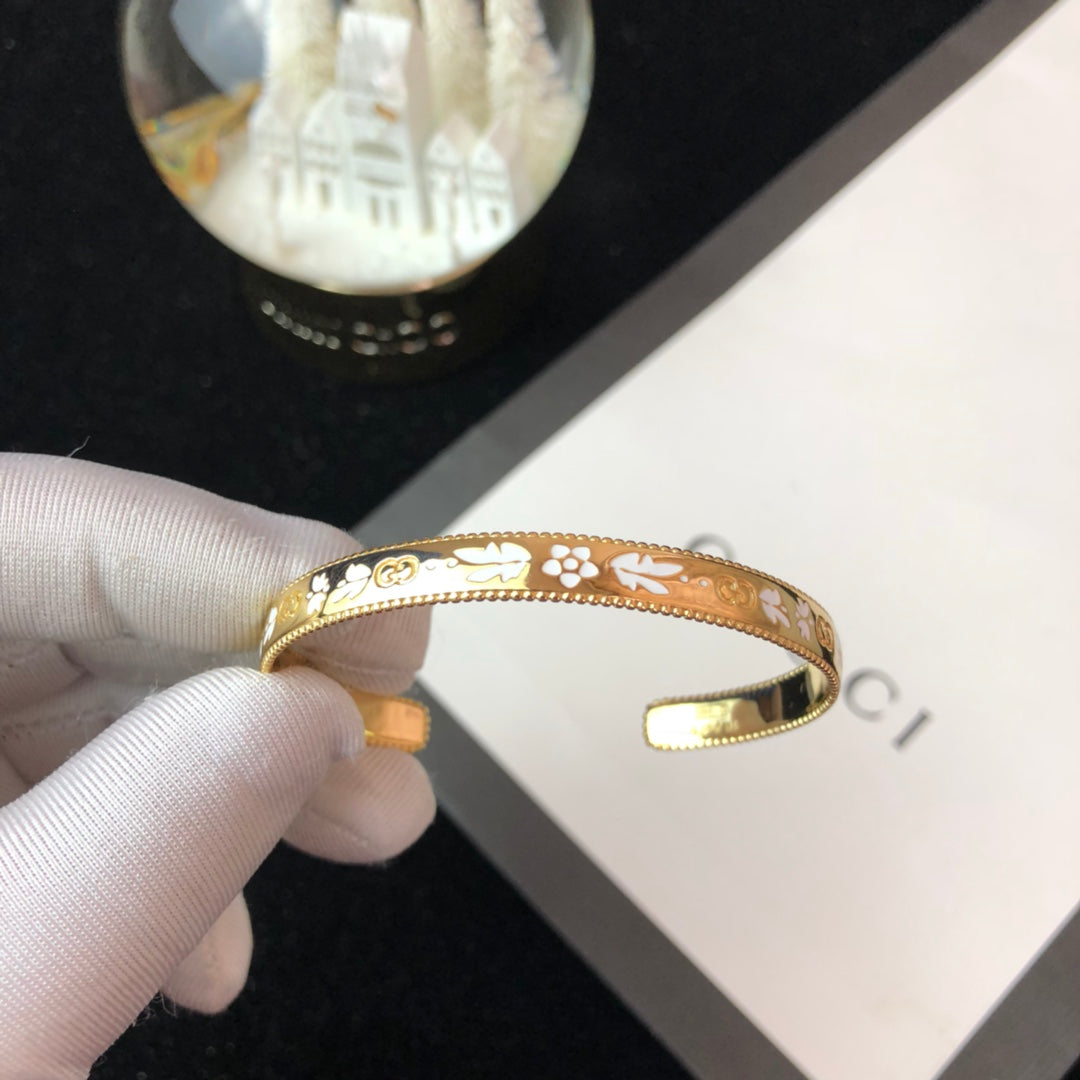 18K Double Gucci Icon Blossom Enamel Bangle Bracelet