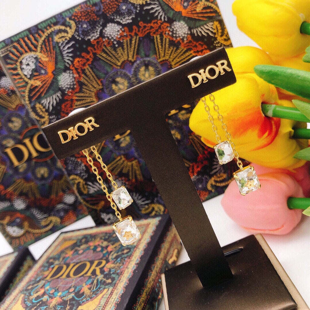 18K Dior Tassel Crystal Star Earrings