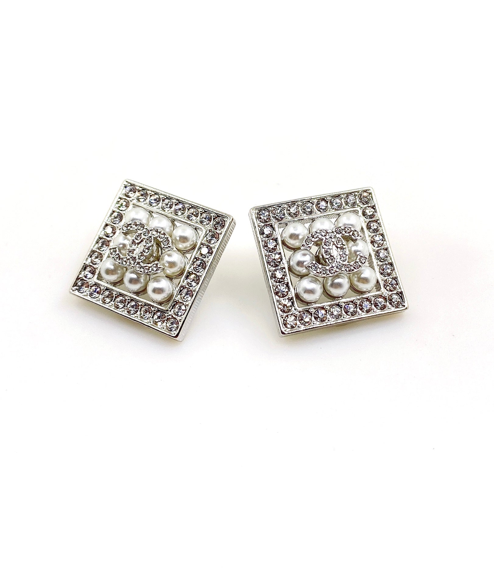 18K  Chanel Square Diamond Earrings