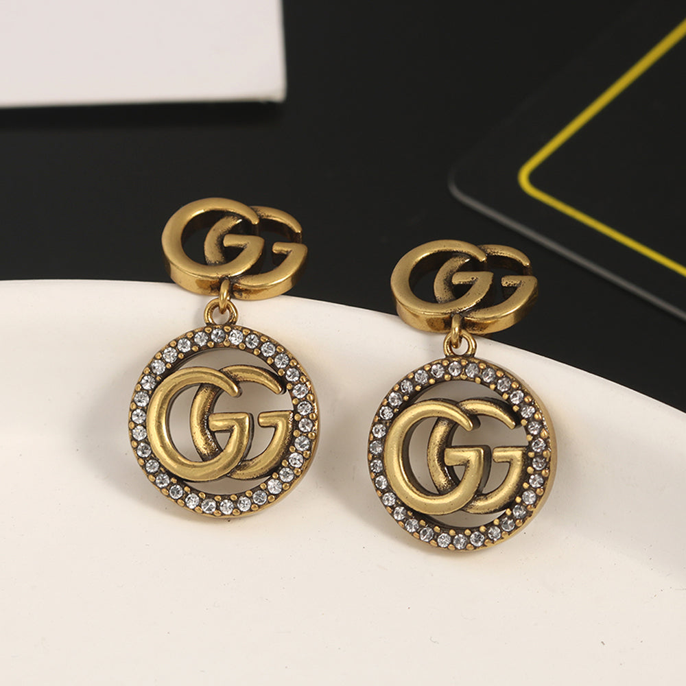 18K Double Gucci Crystals Vintage Earrings