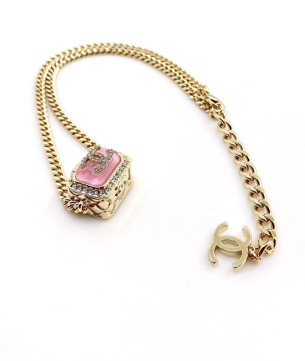 18K  Chanel Pink Resin Chain Necklace