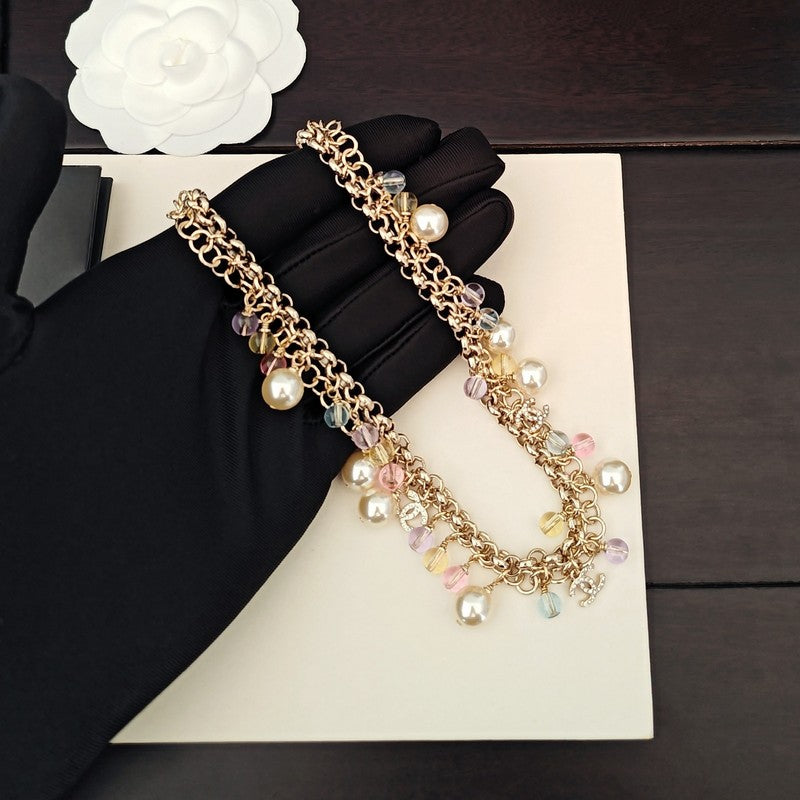 18K  Chanel Pink Crystal Chain Links Necklace