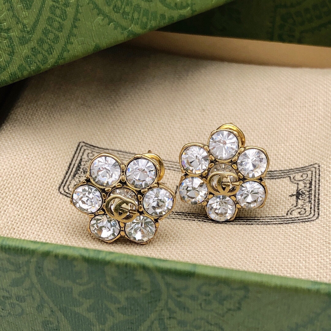 18K Double Gucci Crystals Earrings