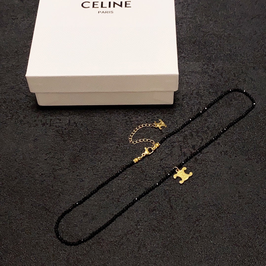 18K Celine Black Crystals Necklace