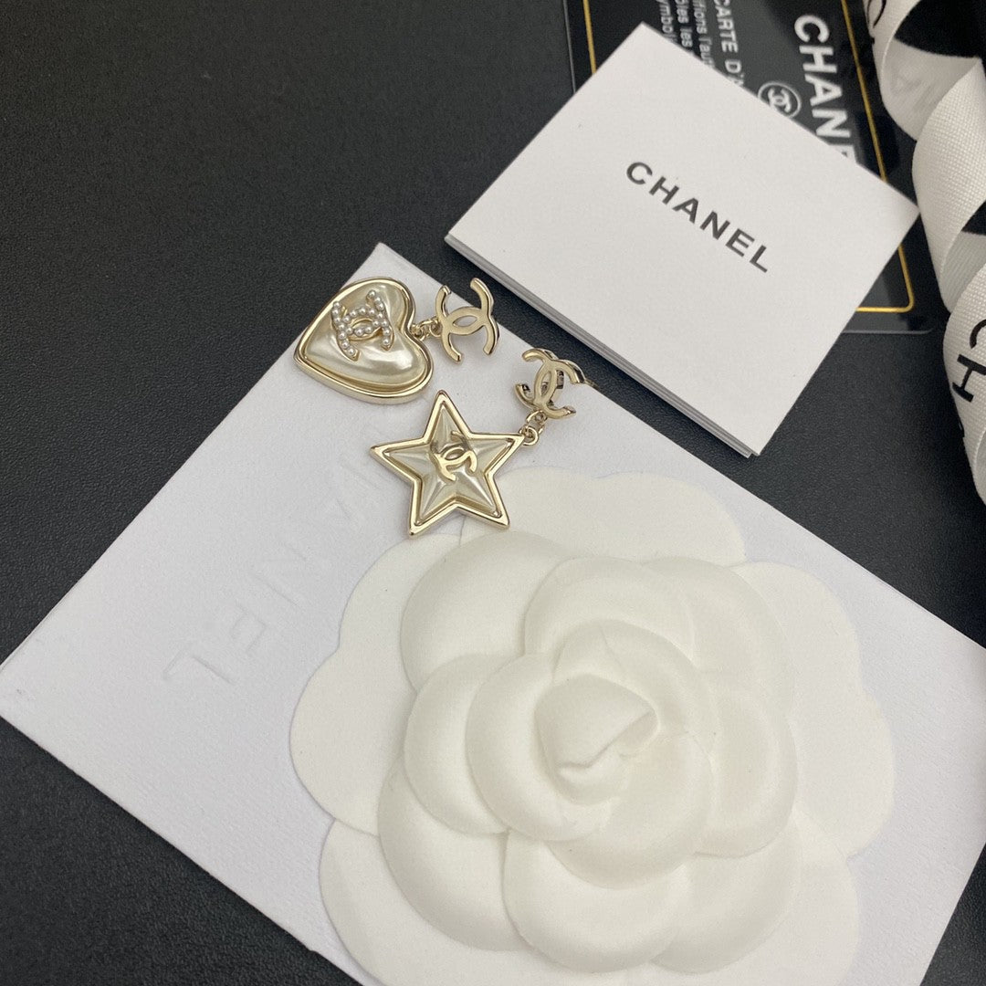18K  Chanel Heart & Star Earrings