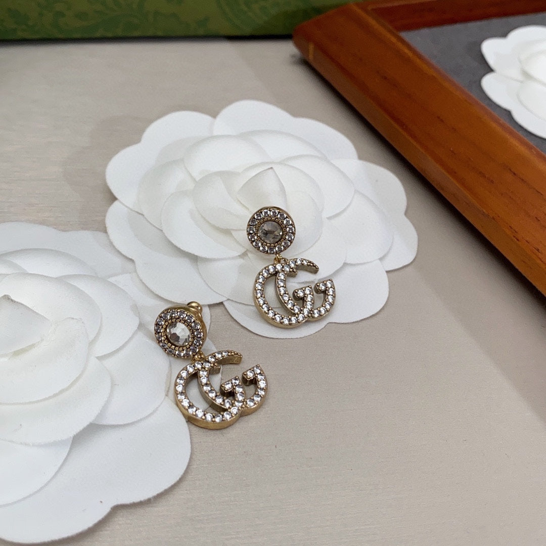 18K Double Gucci Crystal Pendant Earrings