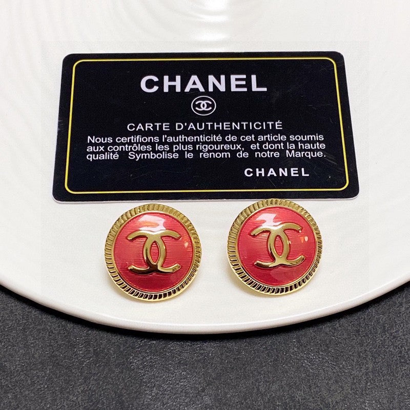 18K  Chanel Red Round Earrings