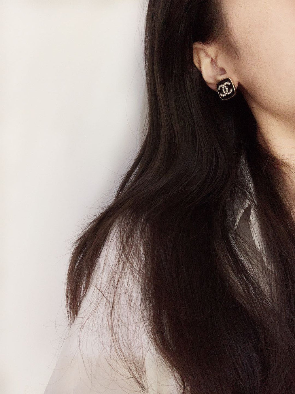 18K  Chanel Square Resin Diamond Earrings