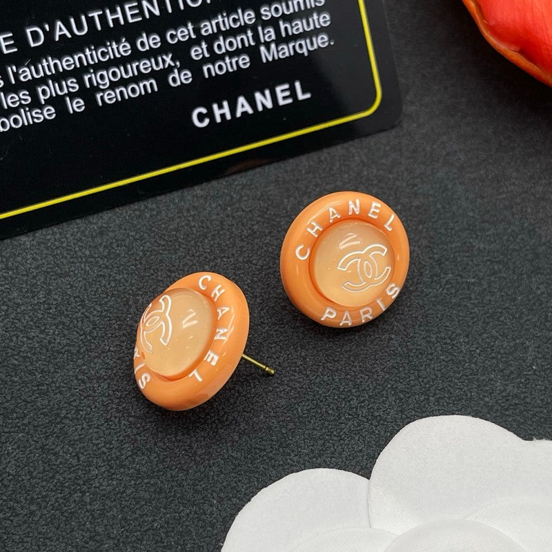 18K  Chanel Orange Round Earrings