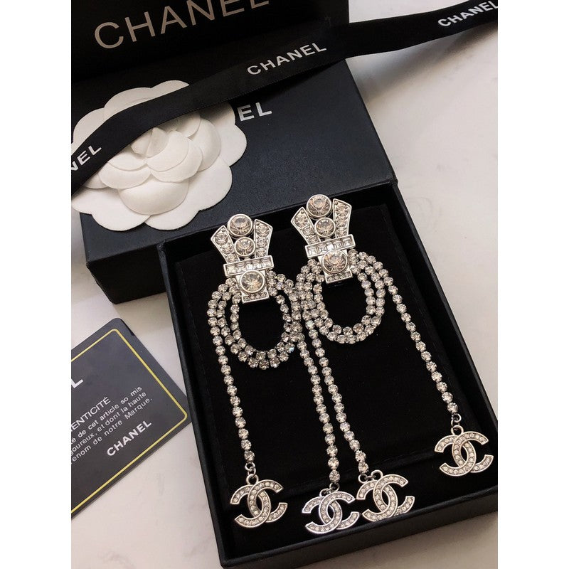 18K  Chanel Tassel Crystal Earrings