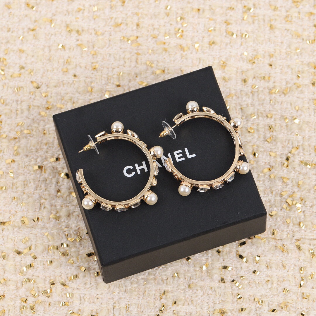 18K  Chanel Pearl Crystal Earrings