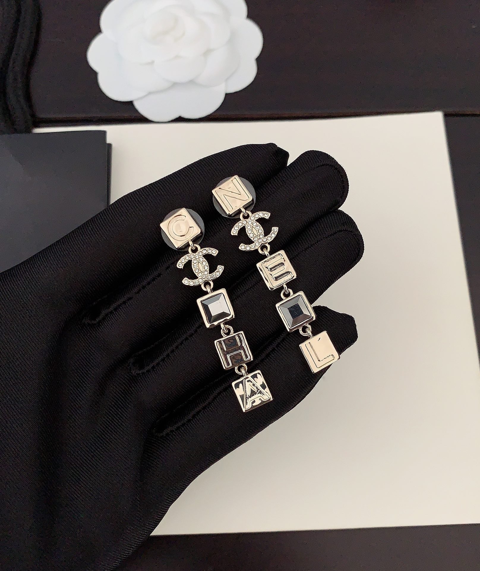 18K  Chanel Crystals Long Earrings