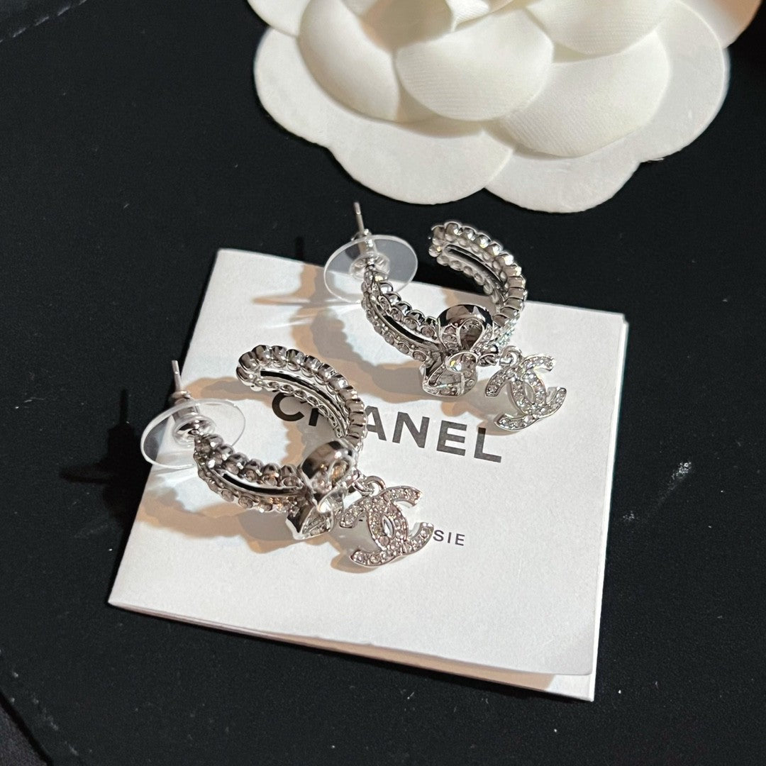 18K  Chanel Diamond Pendant Earrings