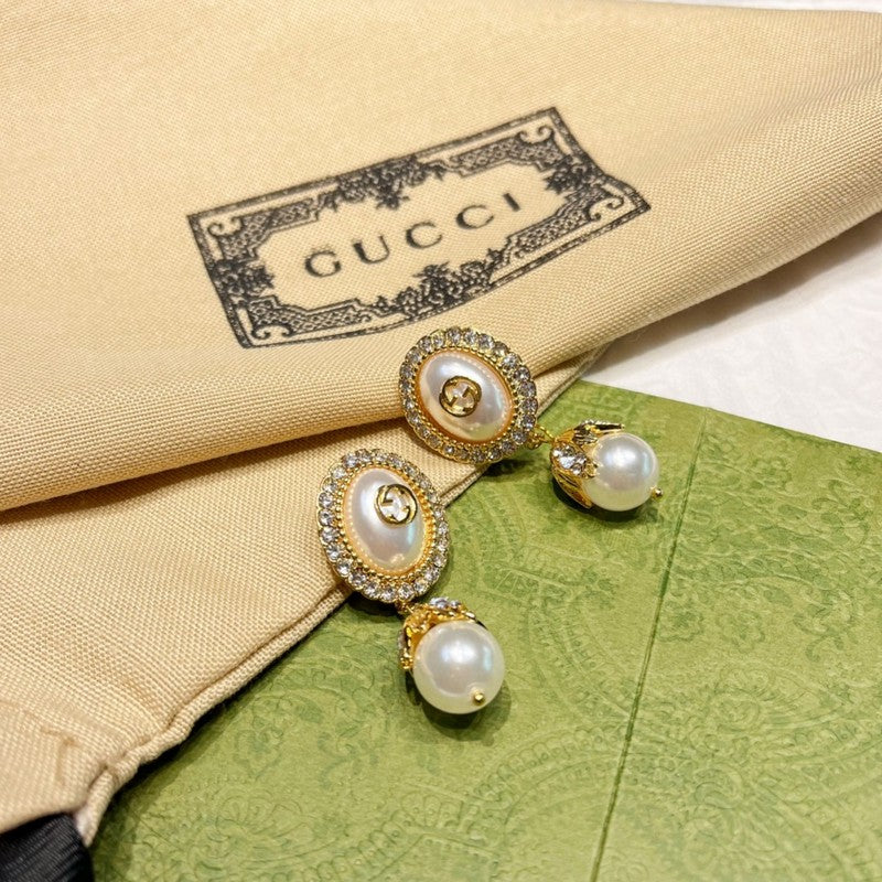 18K Double Gucci Flower Pearl Earrings