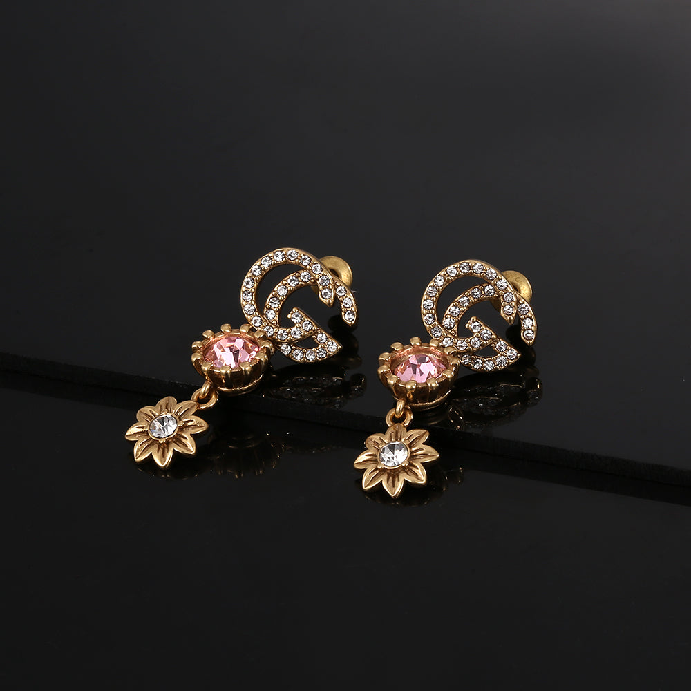 18K Double Gucci Flower Crystal Earrings