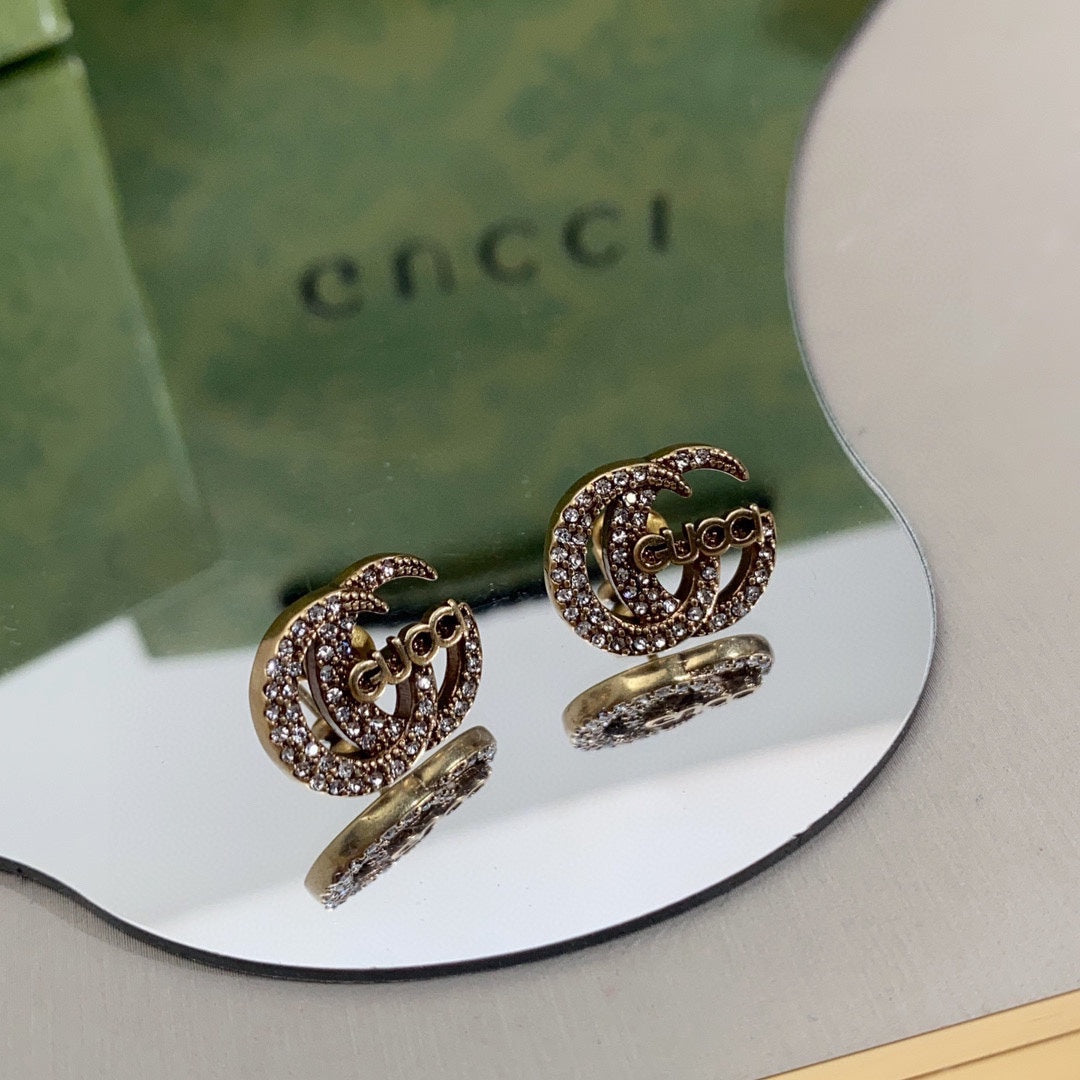 18K Double Gucci Logo Diamonds Earrings
