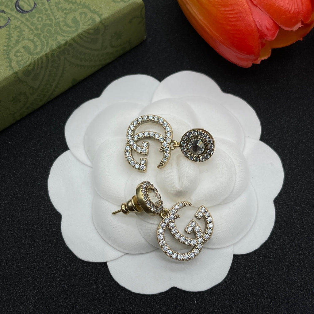 18K Double Gucci Crystals Earrings