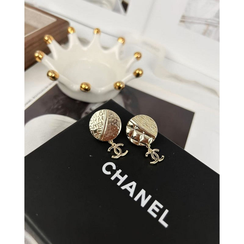 18K  Chanel Gold Round Pendant Earrings