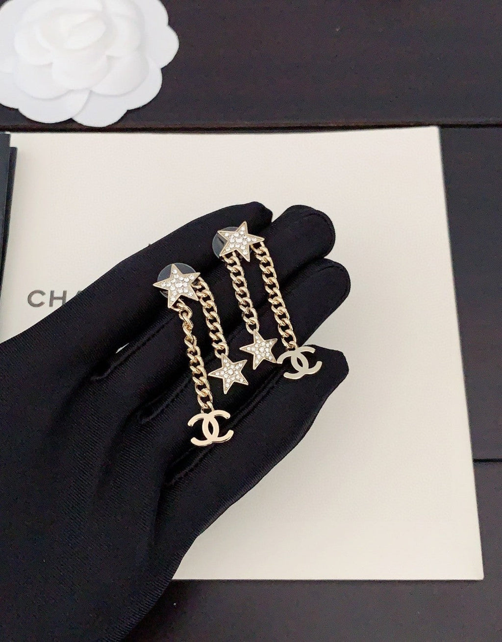 18K  Chanel Star Diamonds Long Earrings