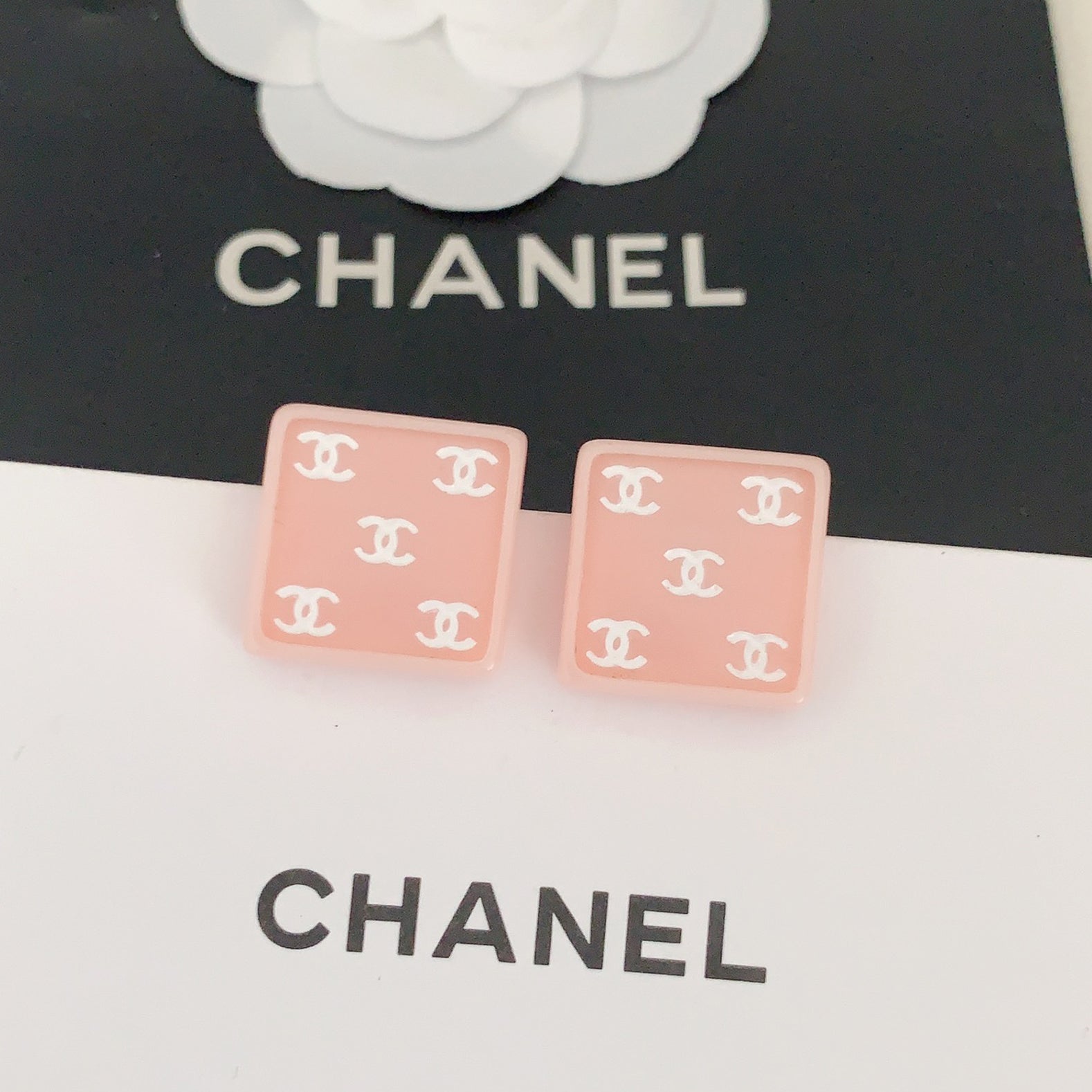 18K  Chanel Pink Resin Earrings