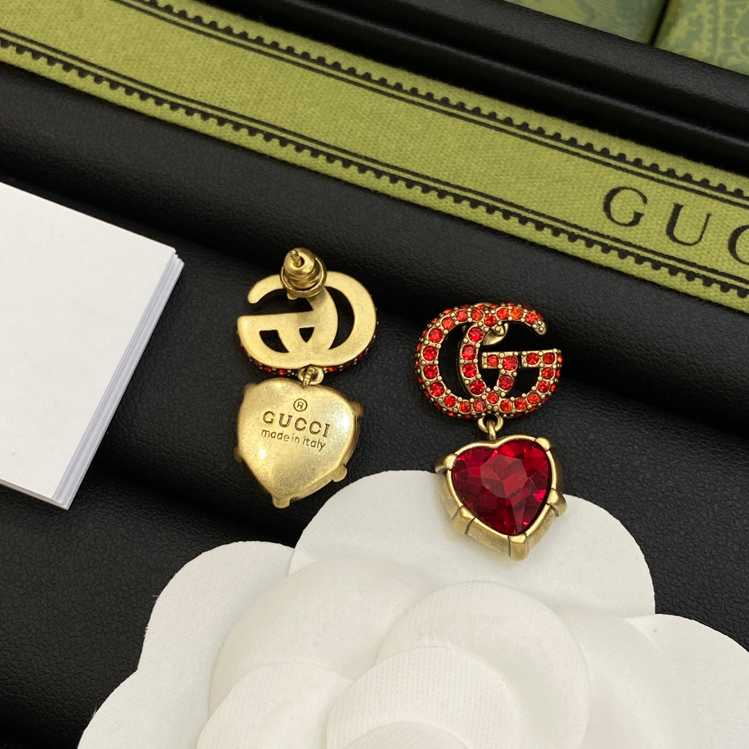 18K Double Gucci Red Crystal Earrings