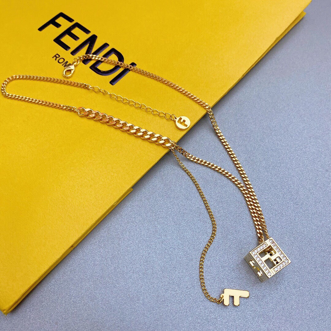 18K Fendi Cube Diamonds Necklace