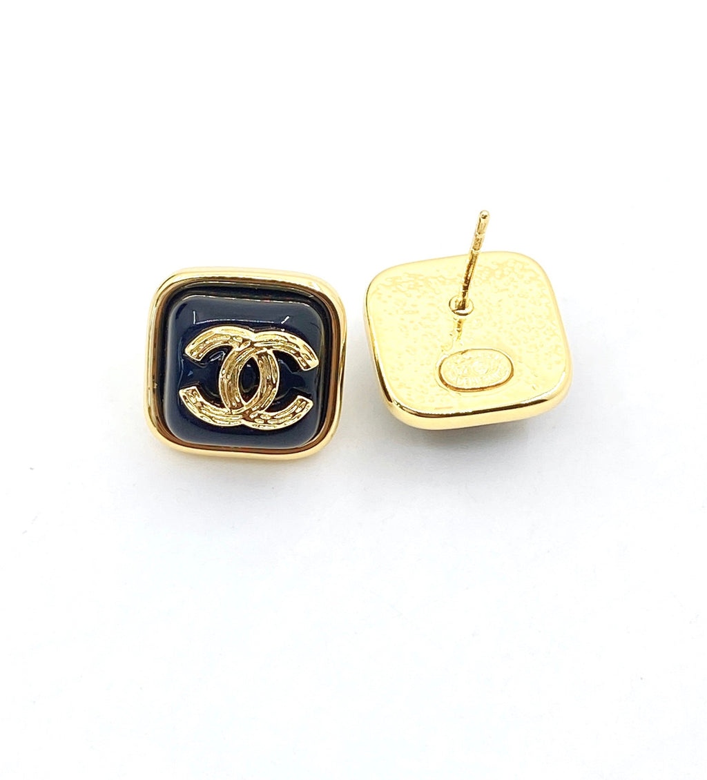 18K  Chanel Square Resin Earrings