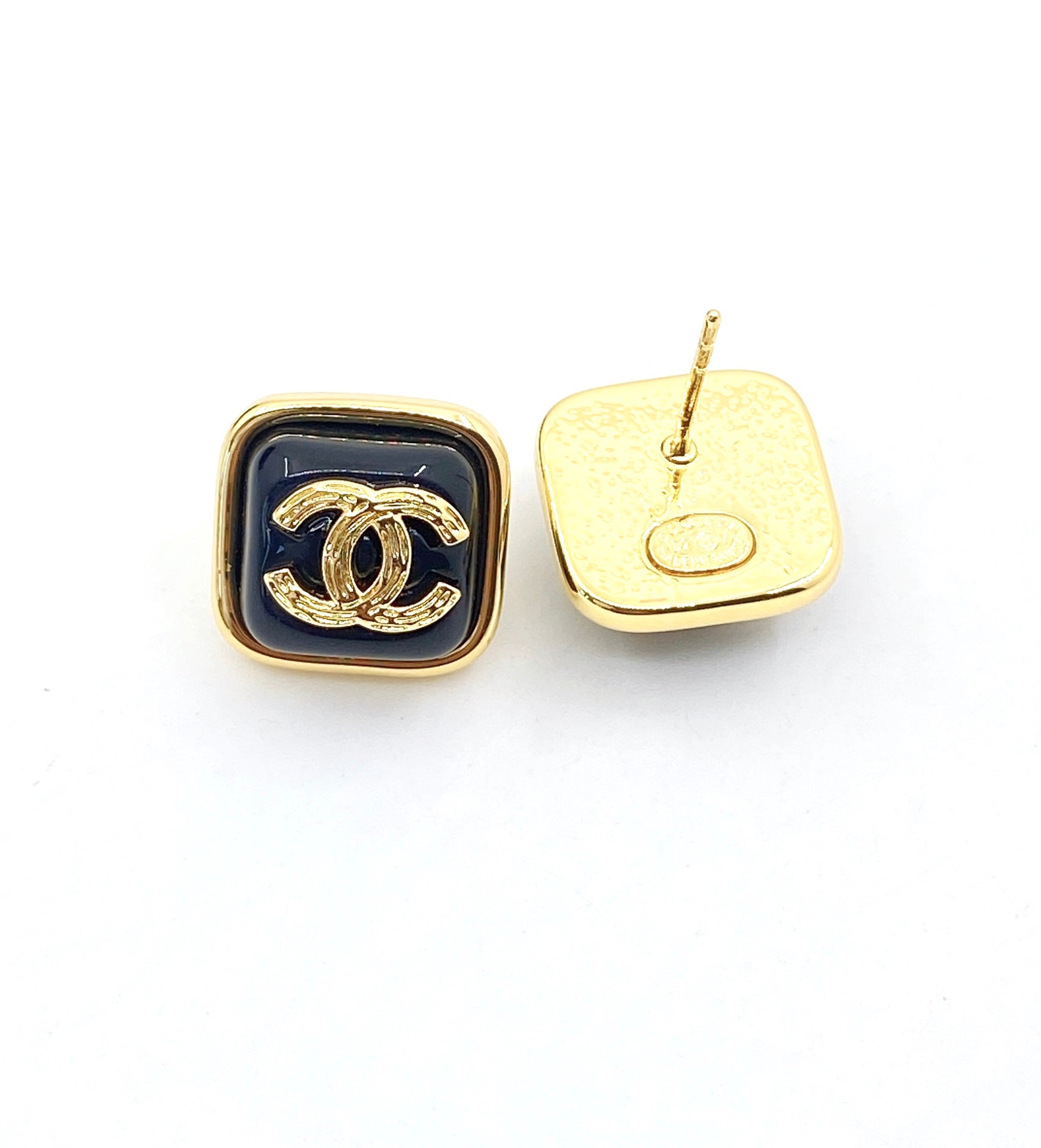 18K  Chanel Square Resin Earrings