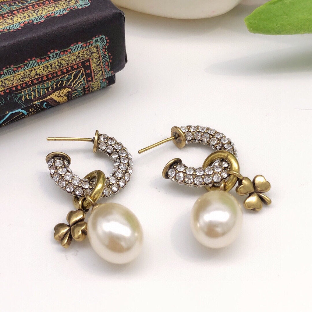 18K Dior March Grass Pearl Crystals Earrings