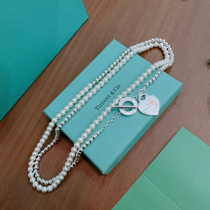 18K Return to Tiffany Heart Tag Chain Pearl Link Necklace