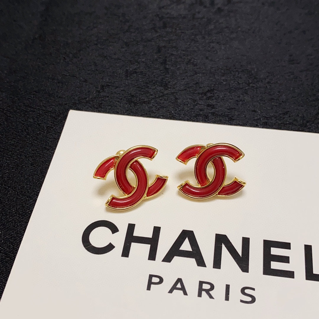 18K  Chanel Red Resin Earrings