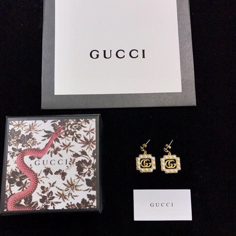 18K Double Gucci Square Pearl Earrings