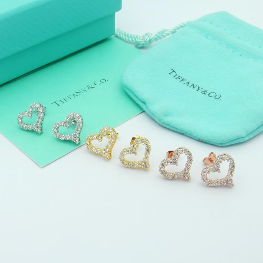 18K Tiffany Heart Diamonds Rose Gold Earrings