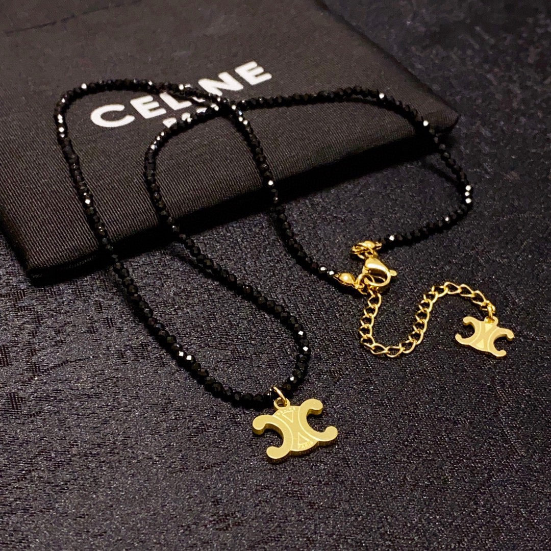 18K Celine Black Crystals Necklace