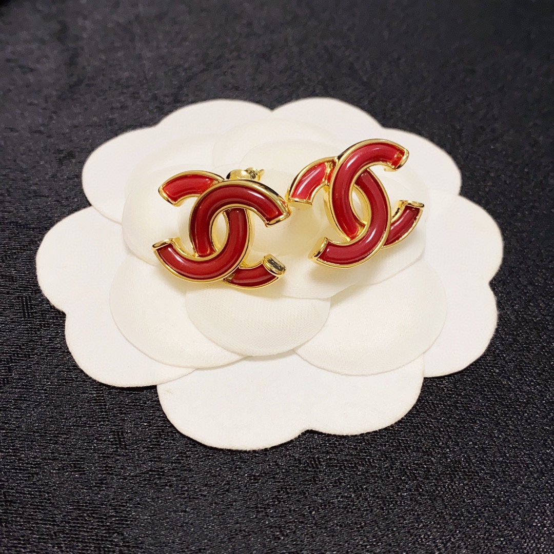 18K  Chanel Red Resin Earrings