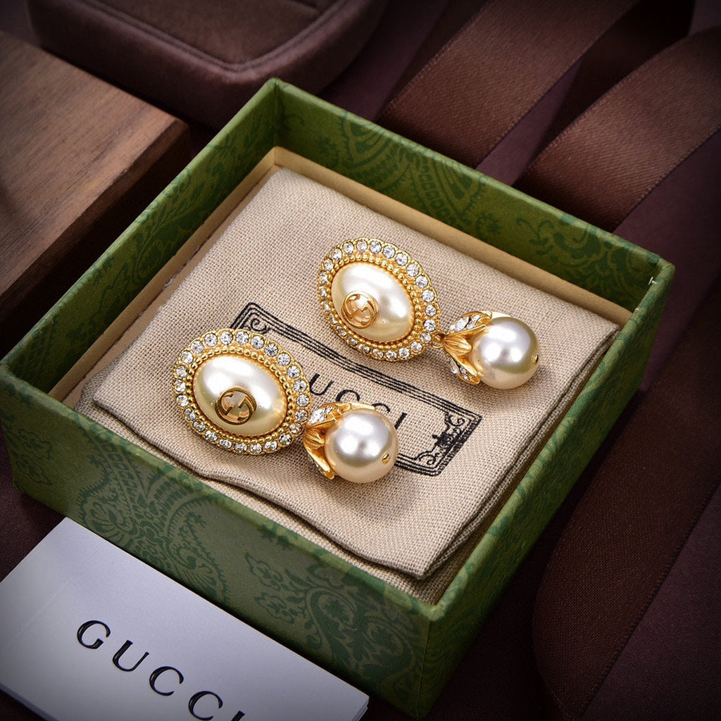 18K Double Gucci Pearl Earrings