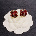 18K  Chanel Red & Pink Camellia Earrings