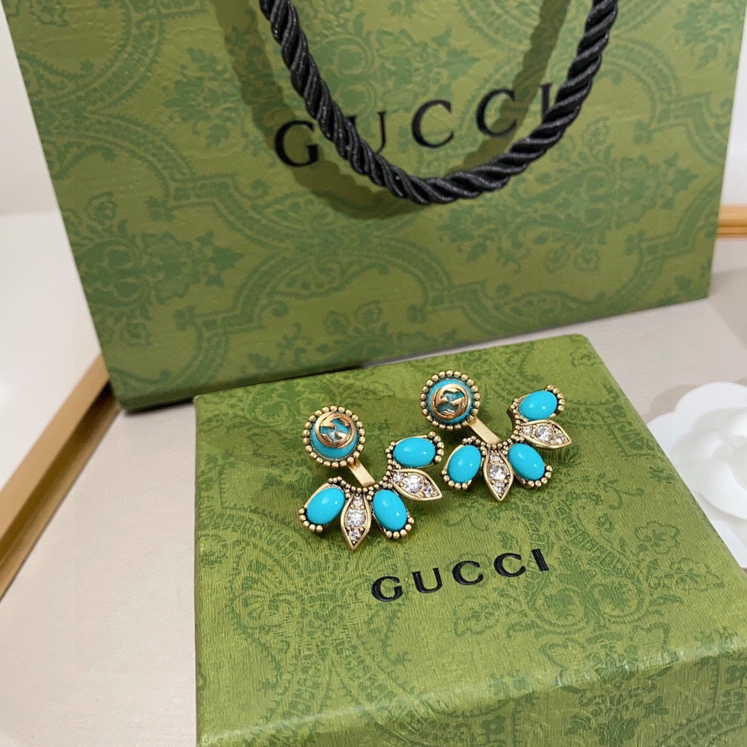 18K Double Gucci Blue Flowers Earrings