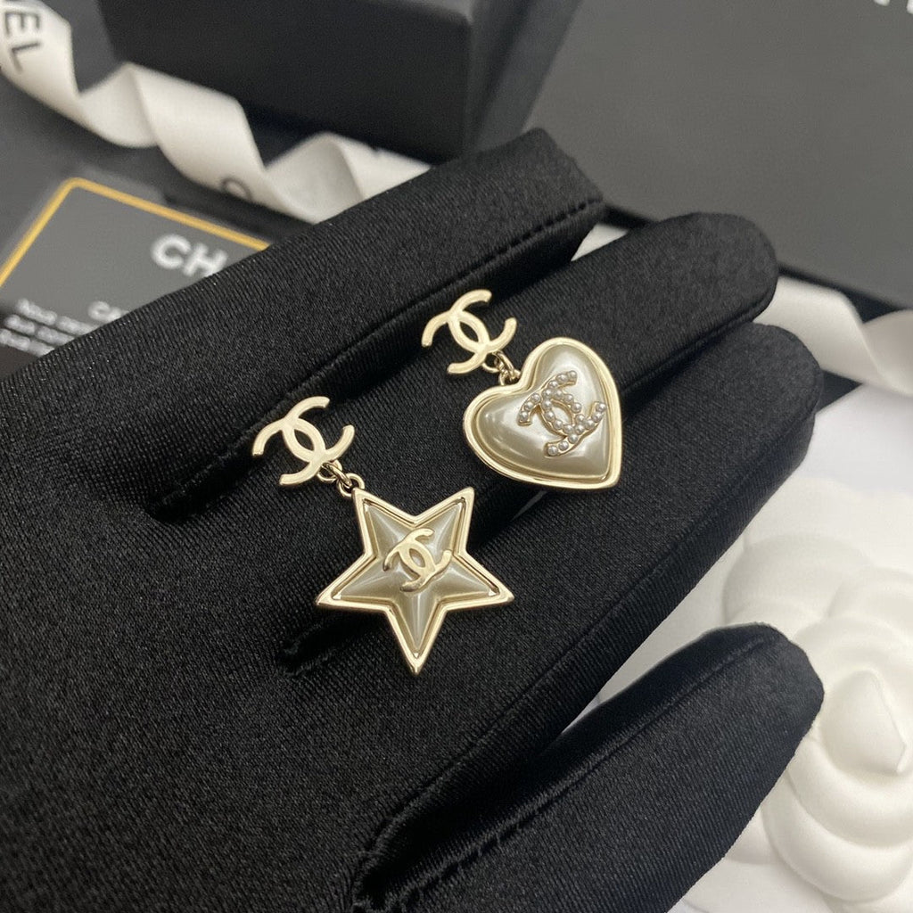 18K  Chanel Heart & Star Earrings