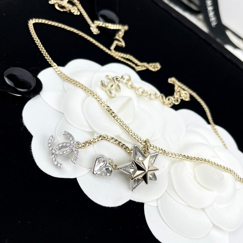 18K  Chanel Heart & Star Crystal Necklace