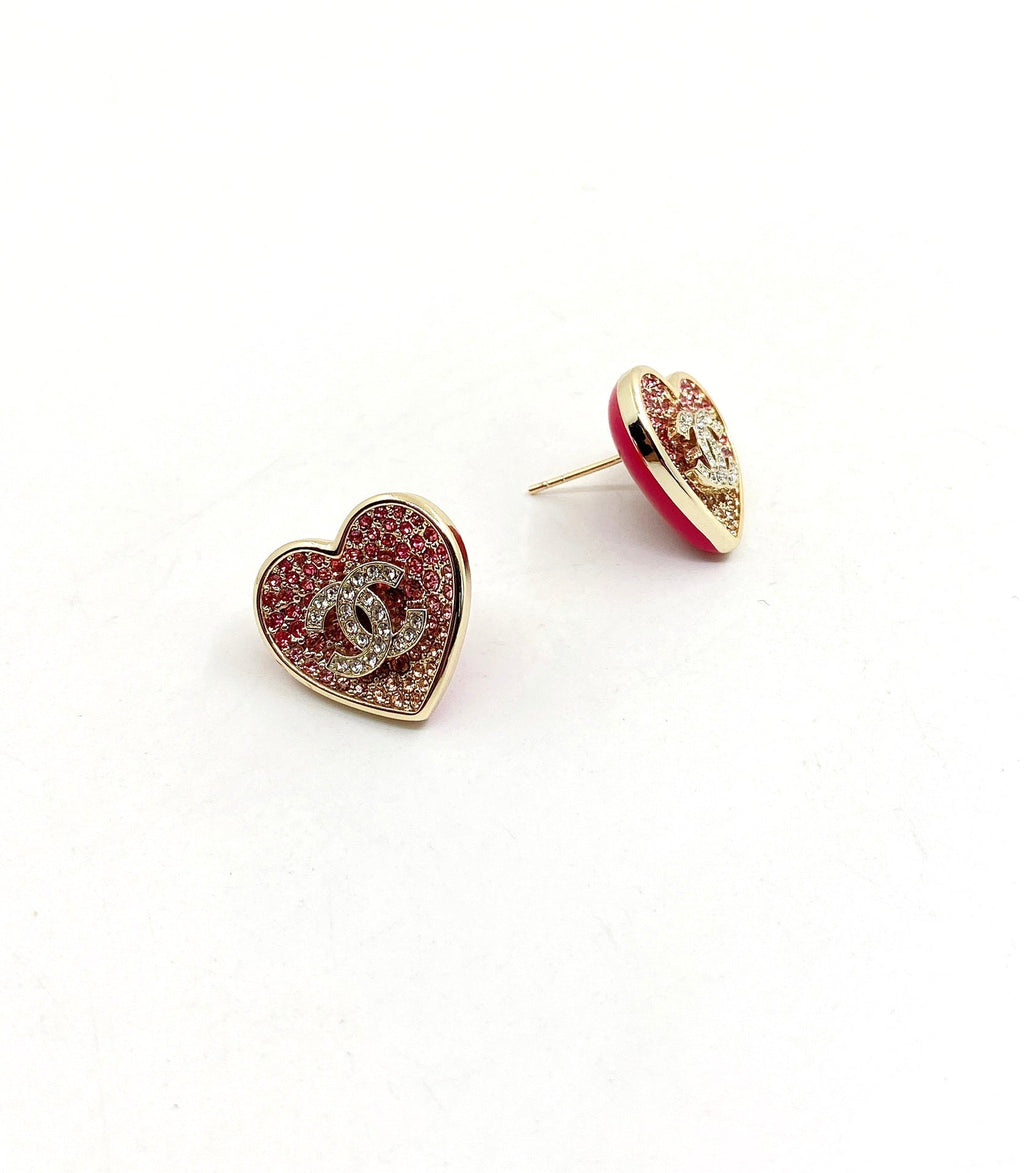 18K  Chanel Diamond Pink Heart Earrings