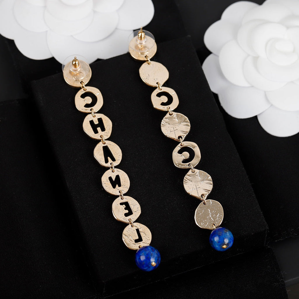 18K  Chanel Script Pendant Earrings